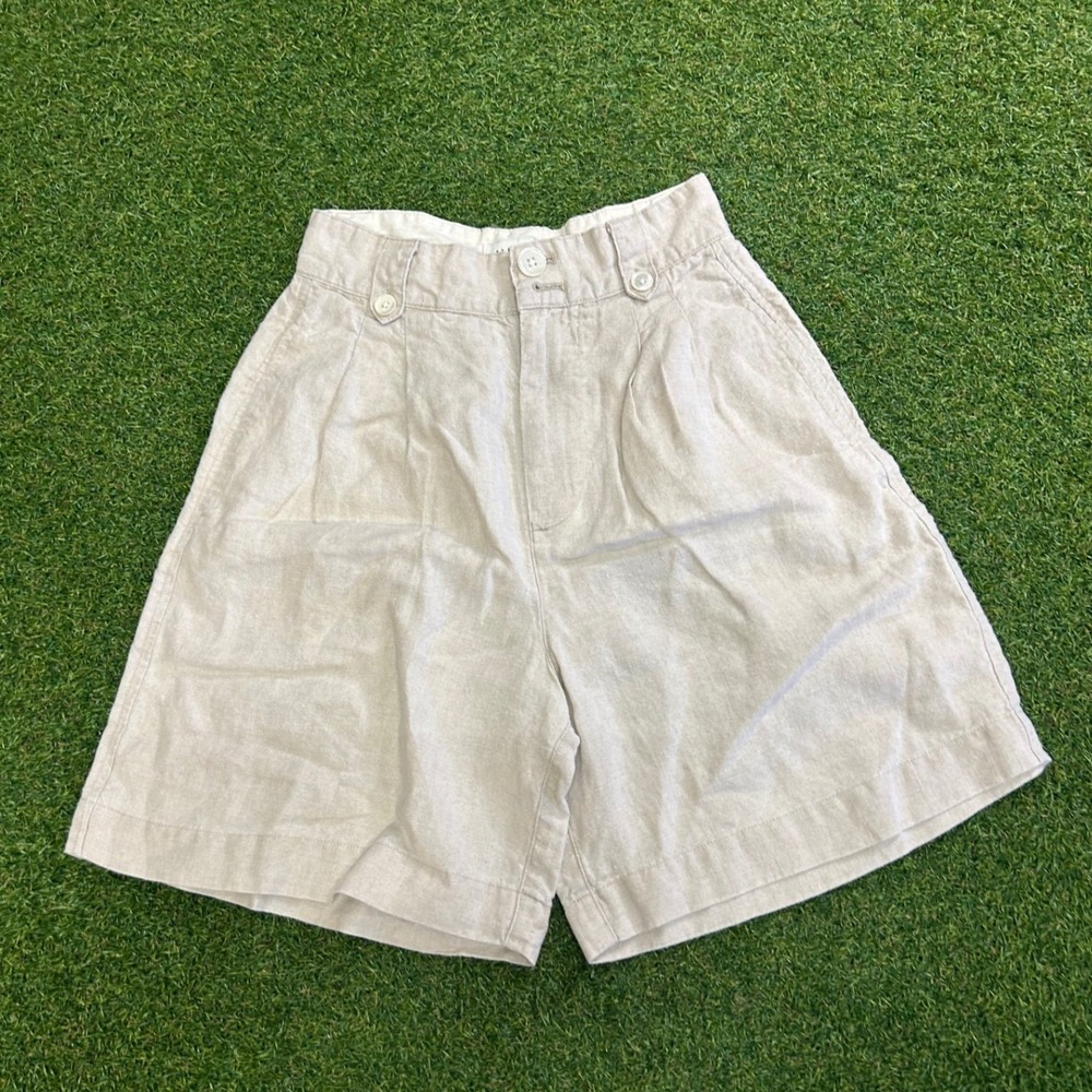 Alex Mill Womens Pleated High Waisted Linen Shorts Oatmeal Beige Size 2